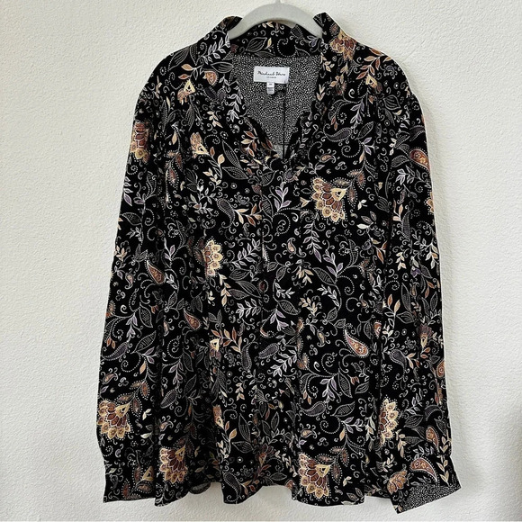 Michael Stars Alexei Printed Bow Front Button-Down Shirt in 3X - New! - Picture 3 of 9